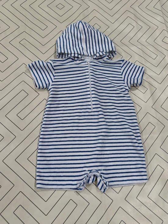 Kissy Kissy Other - Kissy Kissy Striped Blue and White Hooded Terry Romper